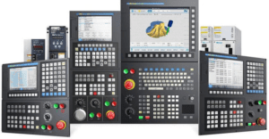 Various CNC control panels with advanced interfaces for precision machining and industrial automation.